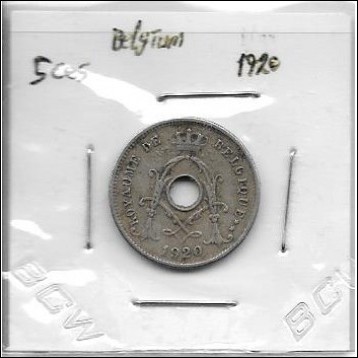 Belgium 5 Ces/Cent coin 1920 in good shape