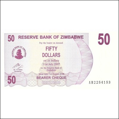 Zimbabwe P-41 50 Dollars Bearer Check UNC 2006