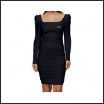 Net-Steals New for 2022, Womens' Long Sleeve Ruched Stretch Jersey Dress - Black