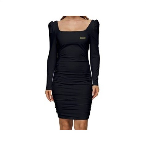 Net-Steals New for 2022, Womens' Long Sleeve Ruched Stretch Jersey Dress - Black