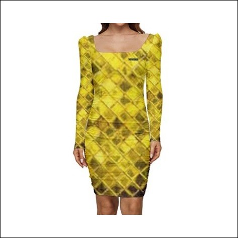  Net-Steals New for 2022, Womens' Long Sleeve Ruched Stretch Jersey Dress - Mirrored Gold