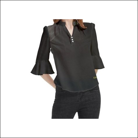 Net-Steals New for 2022, Loose Horn Sleeve Chiffon Blouse - Dusty Black