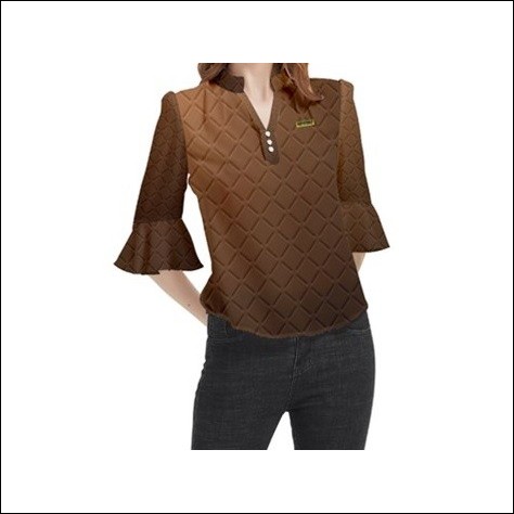 Net-Steals New for 2022, Loose Horn Sleeve Chiffon Blouse - Dark Chocolate