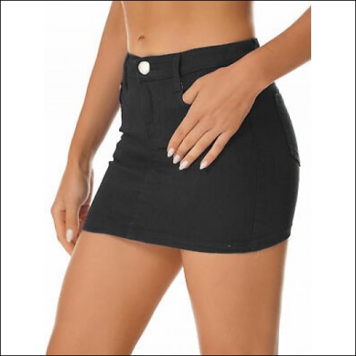 Women's Jean Skirt Casual Mid Waist Stretchy Mini A-line Denim Short Skirts Black