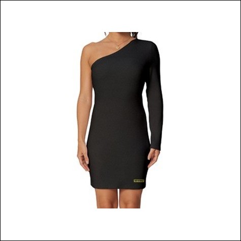 Net-Steals New for 2023, Long Sleeve One Shoulder Mini Dress - Black Coffee