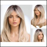 Long Wavy Blonde Wig with Dark Roots